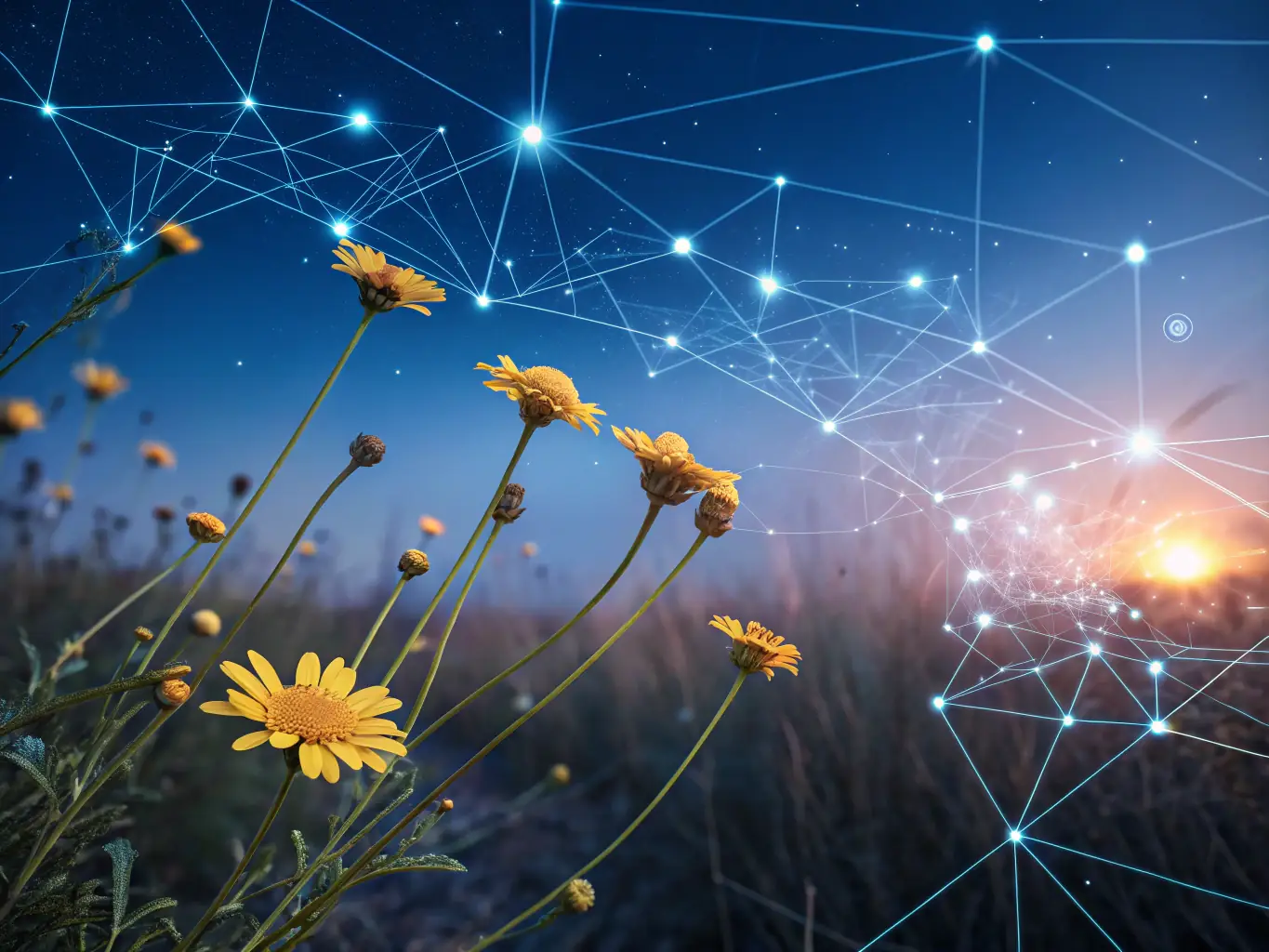 An abstract image representing interconnected nodes and algorithms, symbolizing the power of AI automation in streamlining business processes.