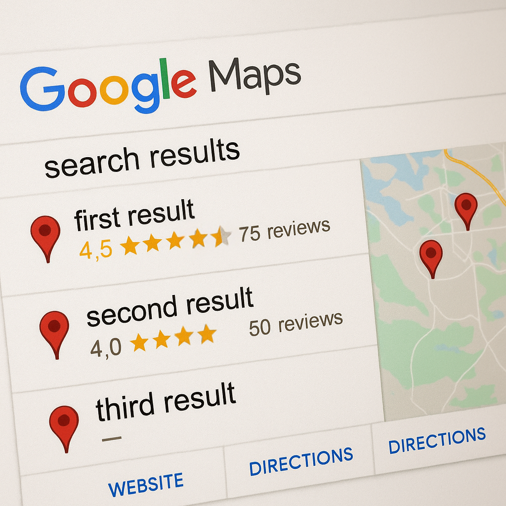 High resolution screenshot of Google Maps search results highlighting the Google 3-Pack, used by AgencyQ AI digital marketing agency to demonstrate local SEO, website design services, Meta ads, and AI business operation consulting.
